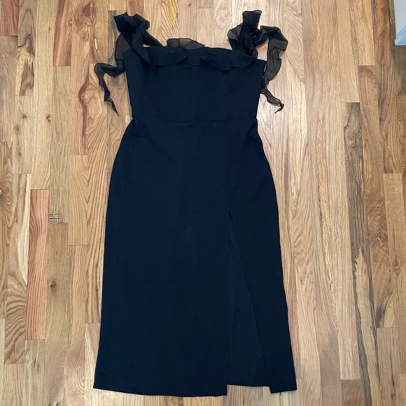 NWT Amanda Uprichard Black Copellia Midi Dress w/ Leg Slit Size XL - Picture 3 of 7